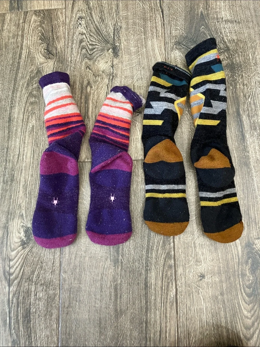 Smartwool Kids Crew Socks - Purple, Pink & Black with Gold